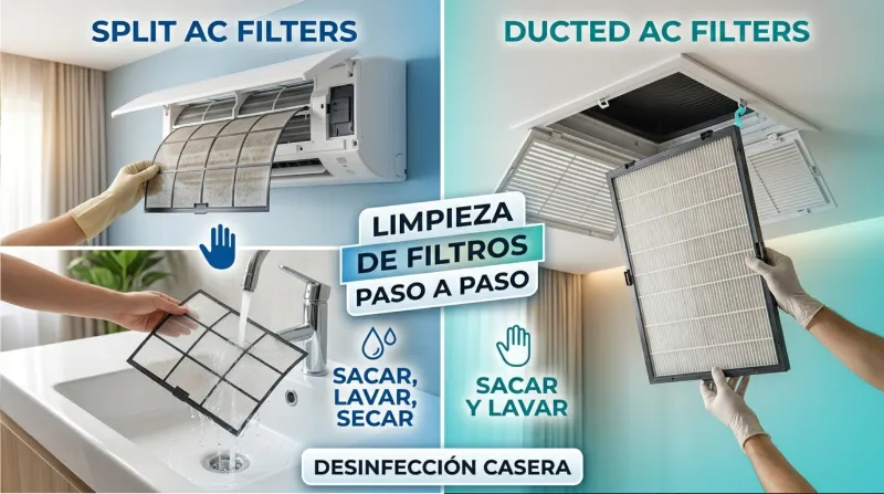 limpiar los filtros y desinfectar aire acondicionado